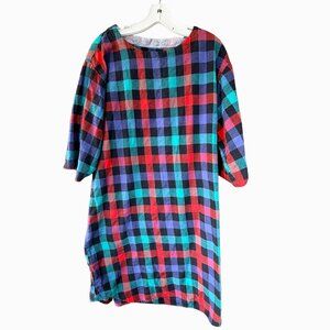Vintage Multicolor Buffalo Plaid Flannel Sleep Shirt Nightgown Oversized 2X Grun